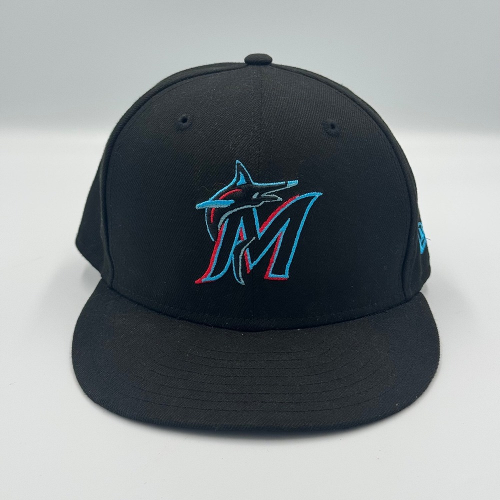 New Era Black Miami Marlins 59FIFTY Fitted Hat Size 7